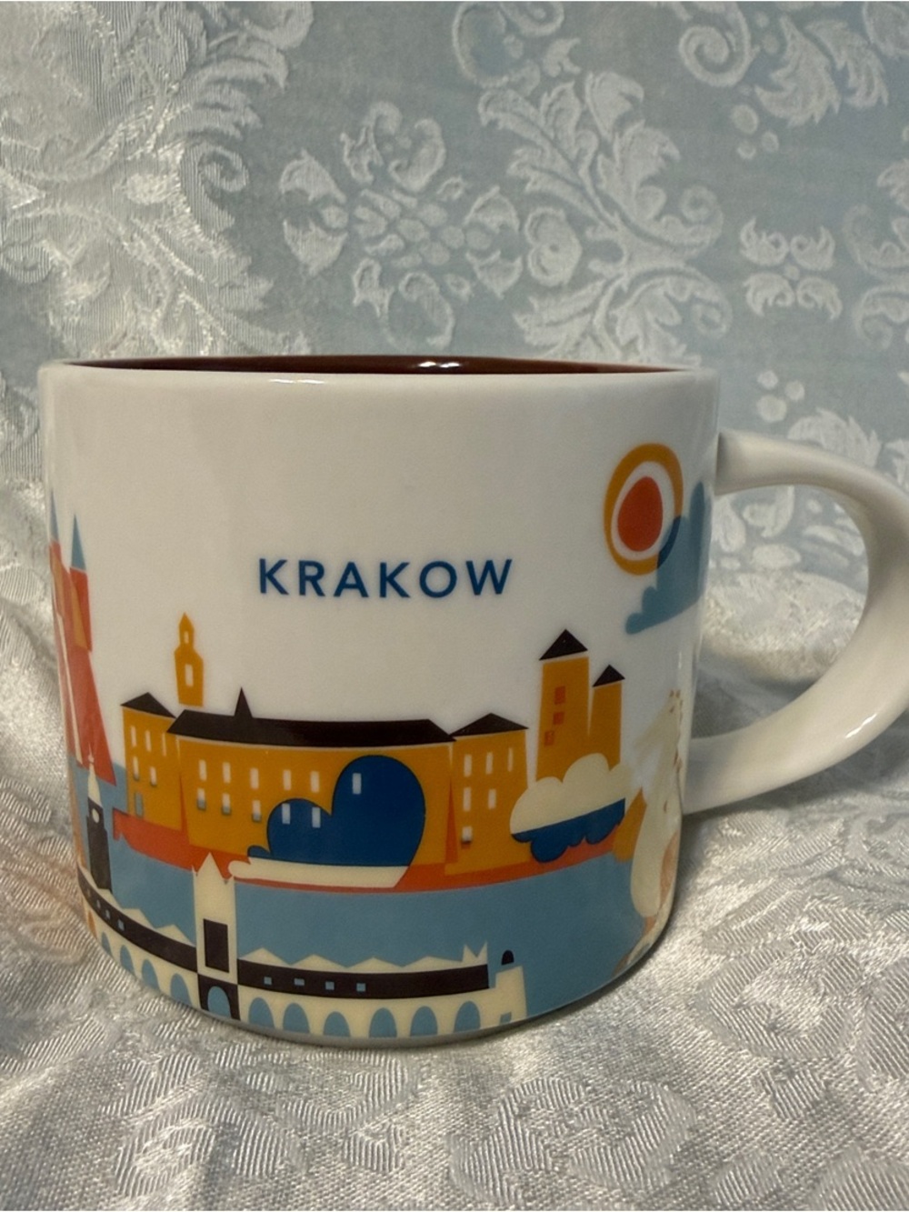 Starbucks Krakow Cityscape Mug - White with Blue & Yellow Accents